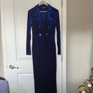 Fashion Nova Royal Blue Velvet Jumpsuit